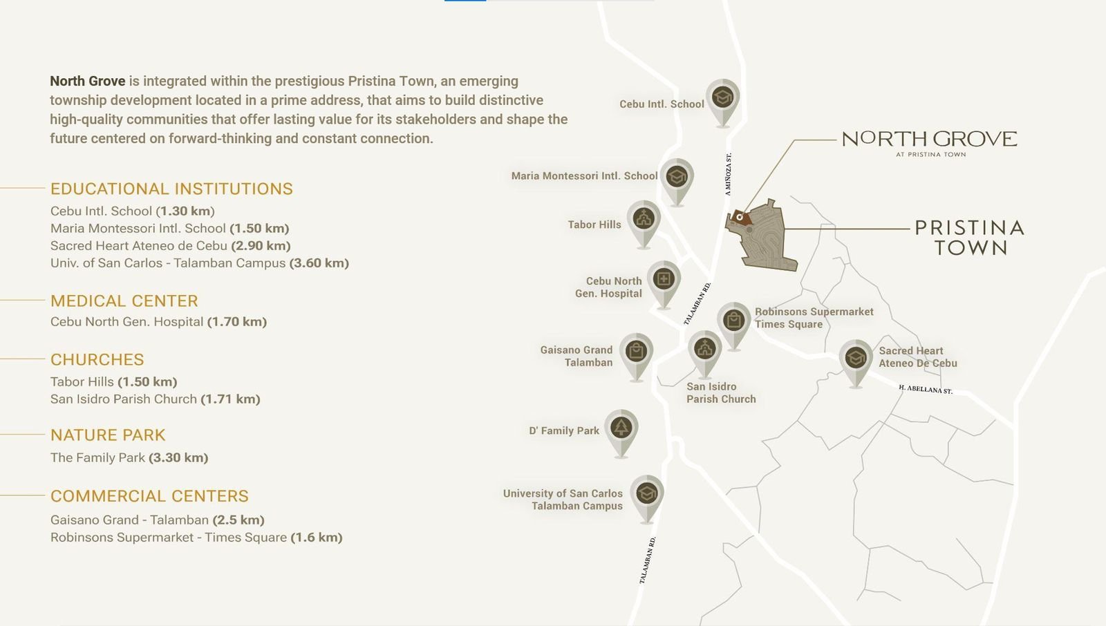Vicinity map showing North Grove and nearby landmarks